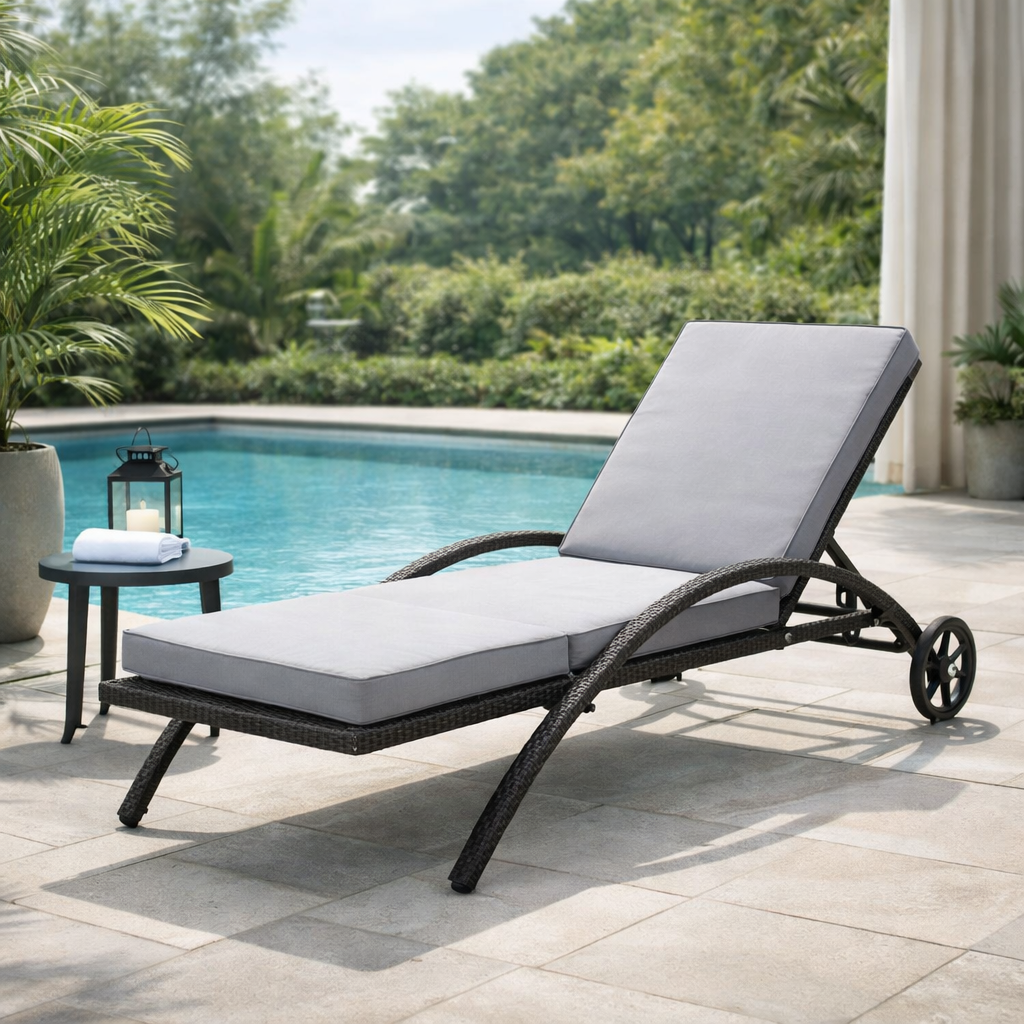 Black and Grey Outdoor Wicker Lounge Chair - FINAL SALE ITEM