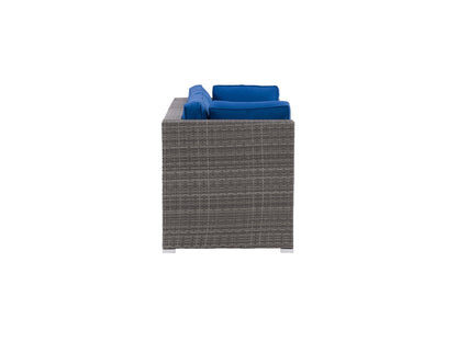 Black and white modern patio chair with sleek metal frame and cushioned seat, featuring a minimalist design perfect for outdoor spaces.