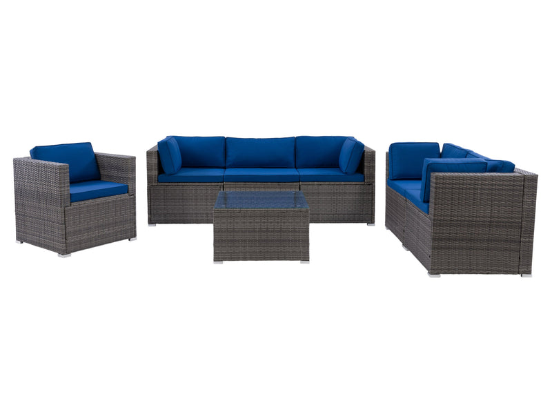 blended grey and oxford blue Outdoor Sofa Set, 7pc Parksville Collection product image by CorLiving