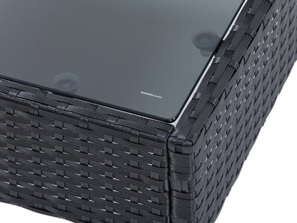 Black and grey L-shaped outdoor sectional with 7 pieces, weather-resistant cushions, and sleek modern design.
