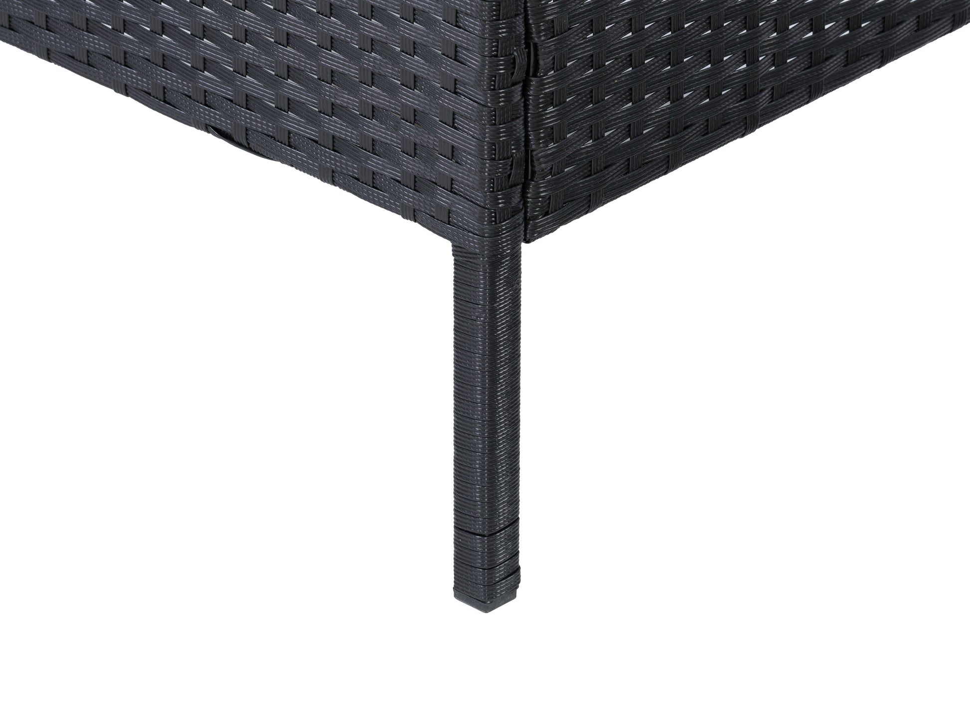Black and grey L-shaped outdoor sectional with weather-resistant cushions and sleek metal frame, 8-piece patio furniture set.