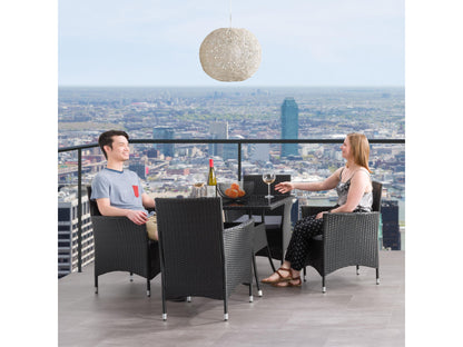 5-piece grey patio dining set with cushioned chairs and rectangular table, weather-resistant materials, and modern design