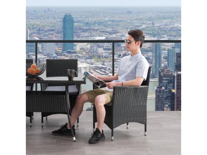 Set of 2 wicker patio armchairs with beige cushions, featuring durable rattan weave, ergonomic armrests, and sturdy metal legs, perfect for outdoor relaxation and stylish garden seating.