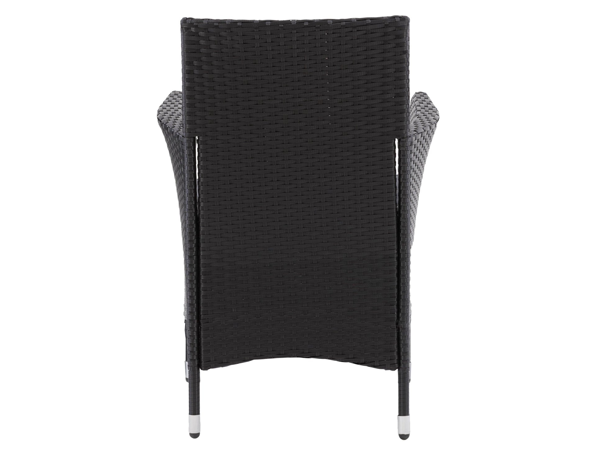Set of 2 wicker patio armchairs with brown woven rattan texture, featuring curved armrests and cushioned seats, perfect for outdoor relaxation.