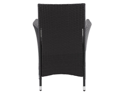 Set of 2 wicker patio armchairs with brown woven rattan texture, featuring curved armrests and cushioned seats, perfect for outdoor relaxation.