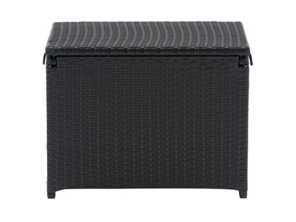 Sleek black outdoor cooler table with a built-in ice compartment and wooden top, perfect for patio storage and entertaining. Durable materials and modern design make it ideal for backyard gatherings and BBQs.