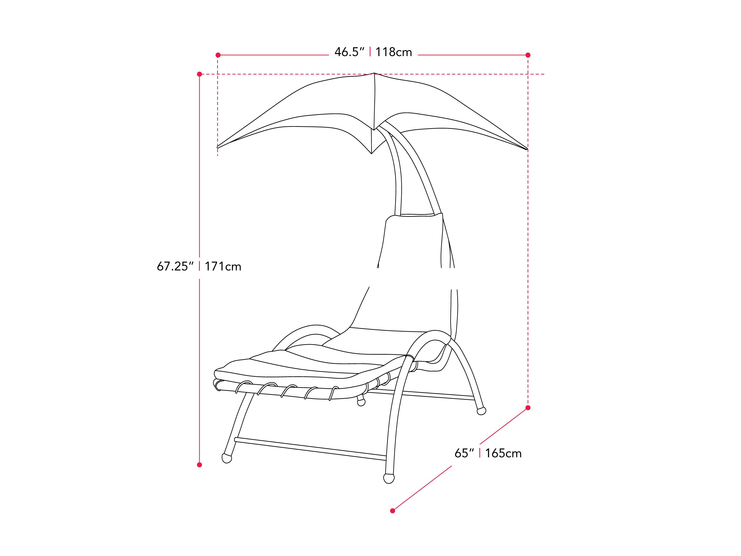Grey patio lounge chair with canopy, adjustable backrest, weather-resistant fabric, and sleek aluminum frame.