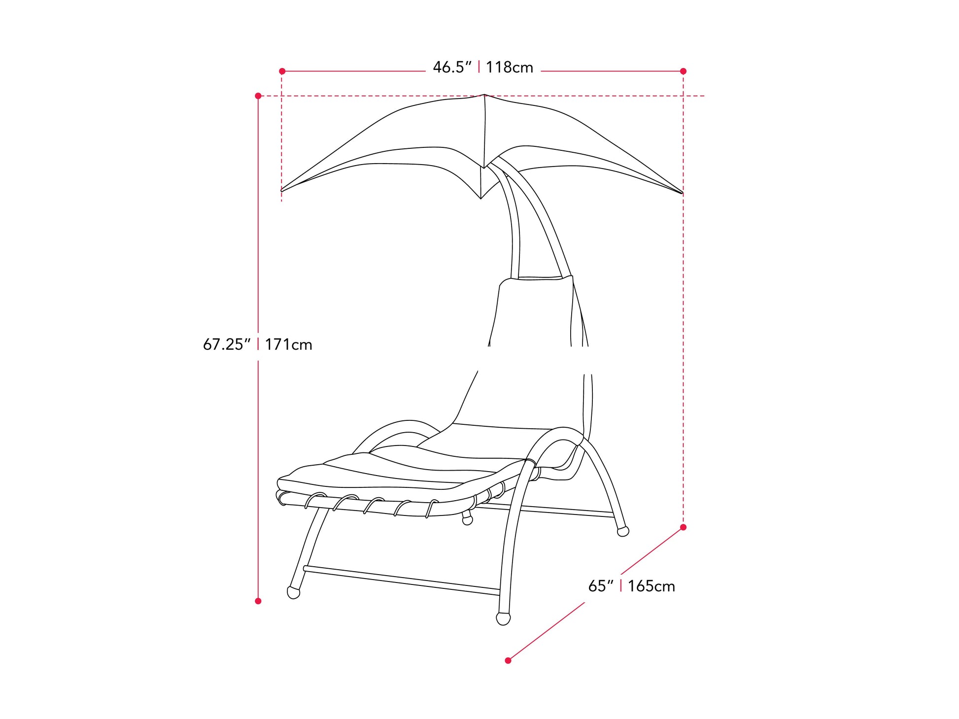 Grey patio lounge chair with canopy, adjustable backrest, weather-resistant fabric, and sleek aluminum frame.