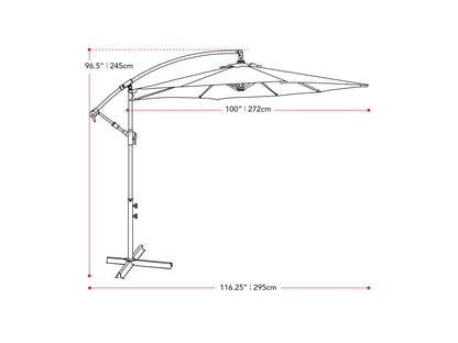 9ft black cantilever patio umbrella with tilting feature, UV protection, and durable aluminum frame.