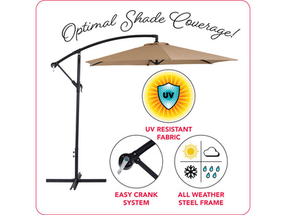 Cantilever patio umbrella, 9ft, taupe, tilting, UV protection, outdoor shade, adjustable angle.