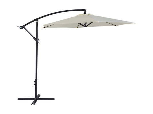 9ft cantilever patio umbrella, tilting mechanism, warm white canopy, sturdy aluminum frame, outdoor sunshade.