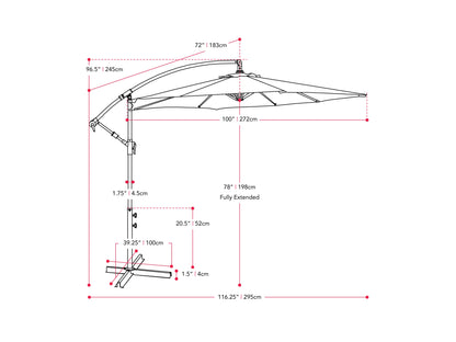 Navy blue 9ft cantilever patio umbrella with tilting feature, sturdy aluminum frame, and UV-resistant canopy.