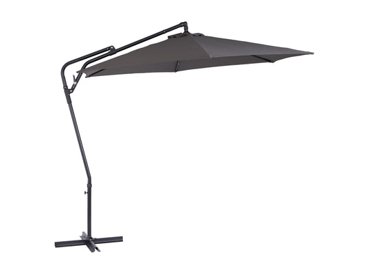10ft grey cantilever patio umbrella, tilting feature, durable fabric, adjustable canopy, outdoor furniture.