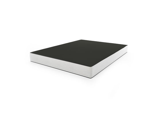 Modern full/double box spring with a sleek, minimalist design featuring a sturdy metal frame and durable fabric cover in neutral gray. Ideal for supporting mattresses and enhancing bedroom aesthetics.