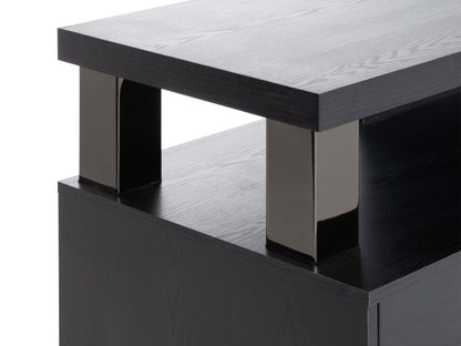 Extra wide TV stand for 95" TVs, dark wood finish, sleek design, ample storage shelves, and cable management.