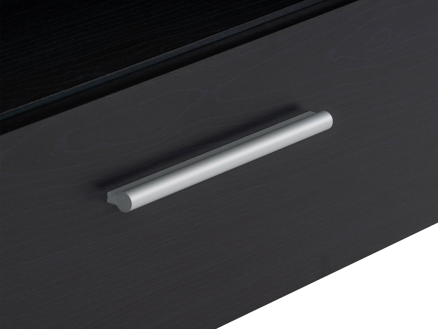 Black TV stand for TVs up to 95 inches, featuring sleek design, sturdy wooden construction, and ample storage space.