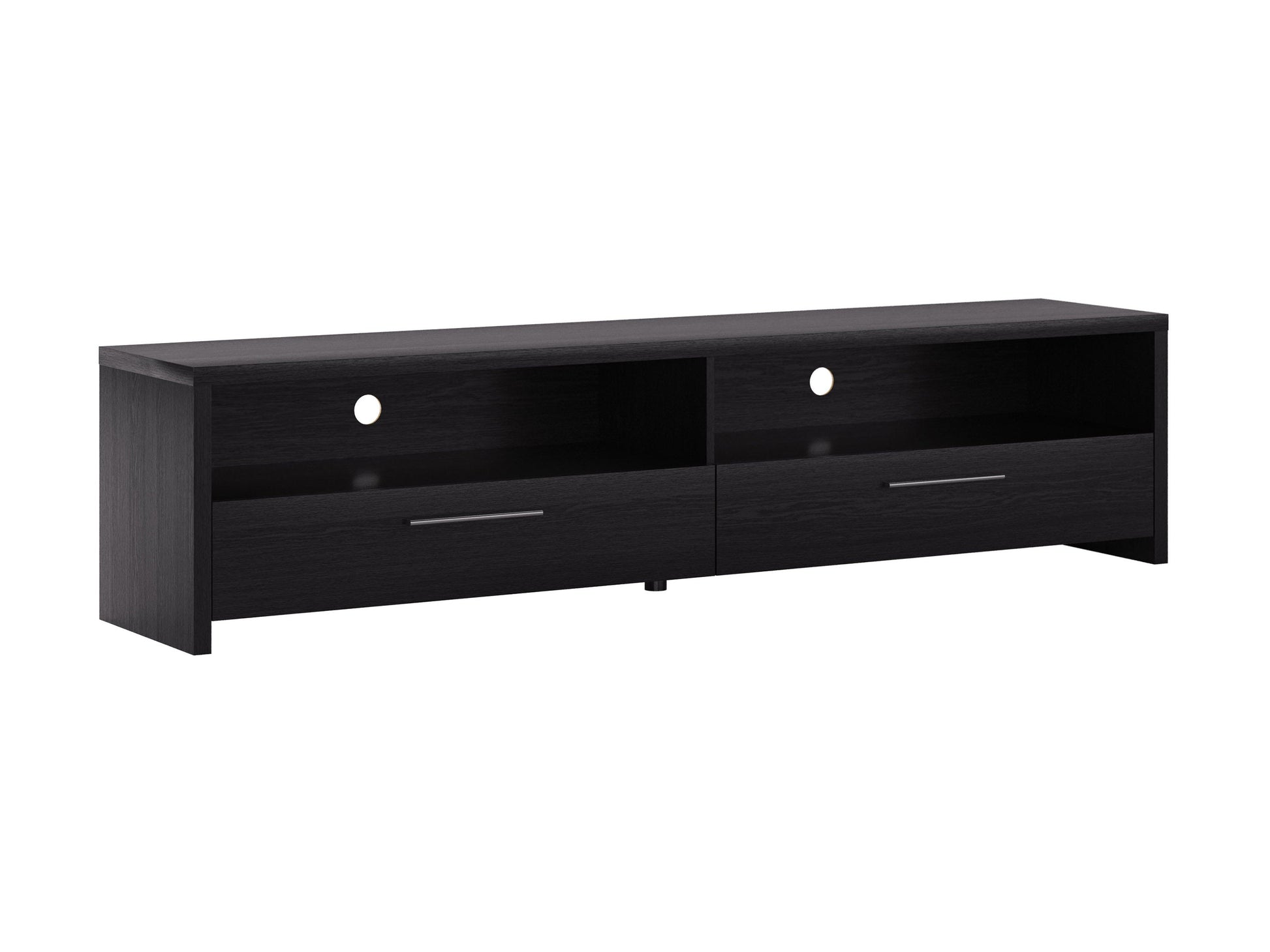 Black TV stand for TVs up to 95 inches, featuring sleek design, ample storage, and sturdy construction.