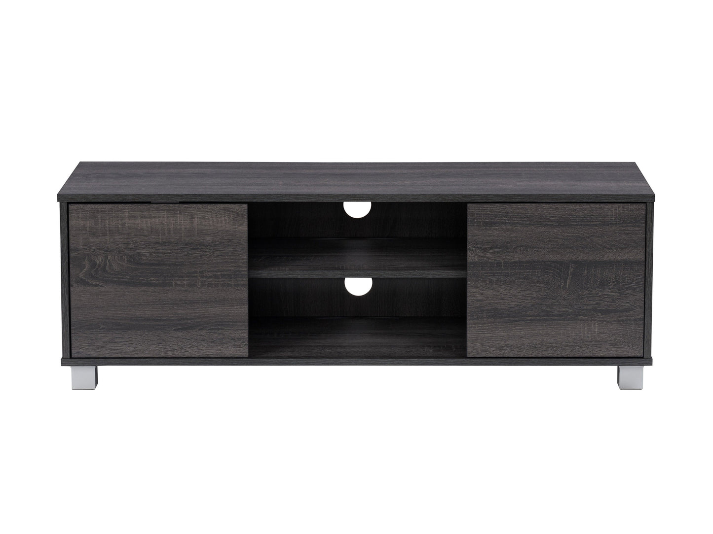 Dark grey modern TV stand for TVs up to 55 inches, featuring sleek design and ample storage space.
