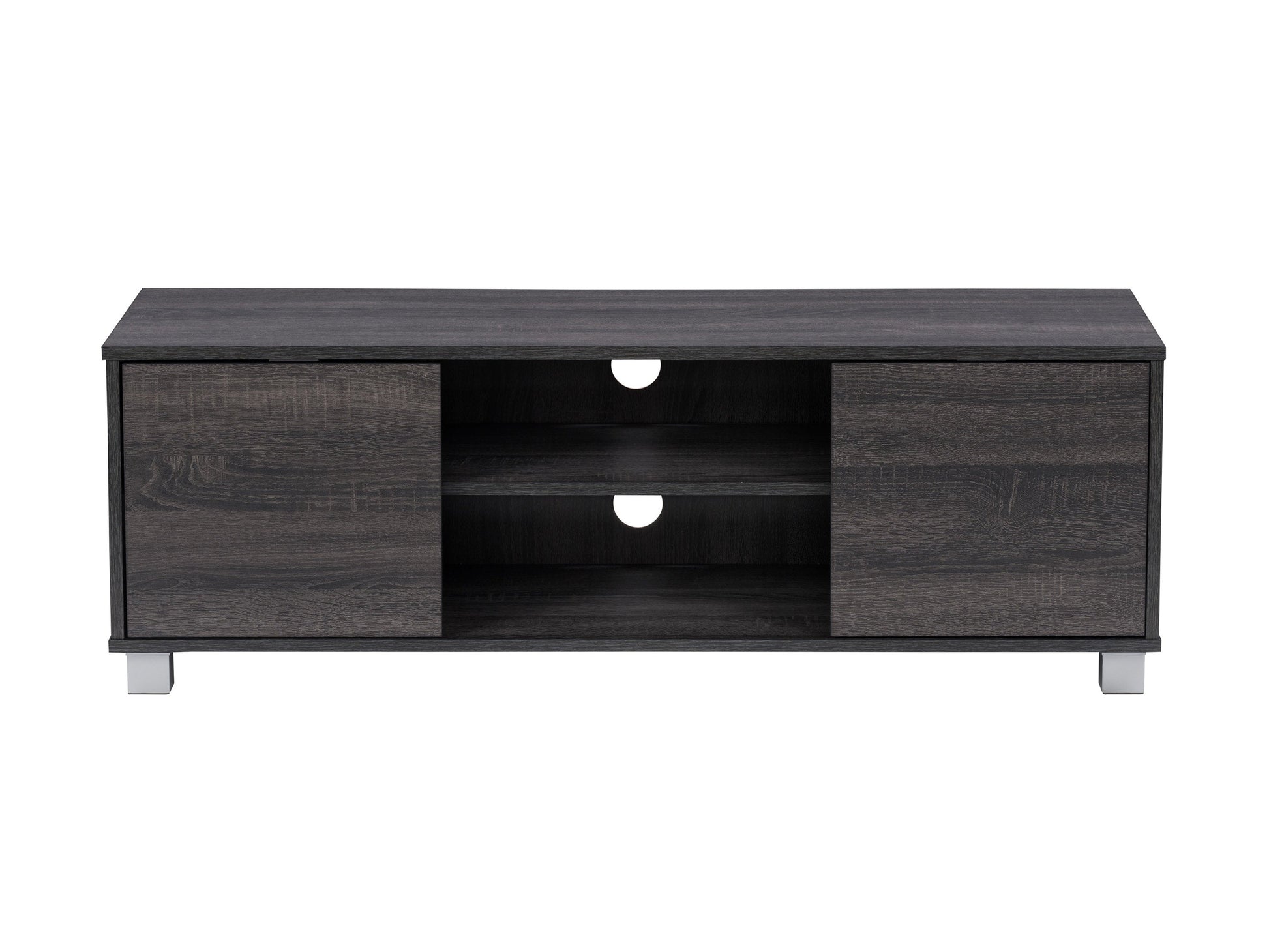 Dark grey modern TV stand for TVs up to 55 inches, featuring sleek design and ample storage space.