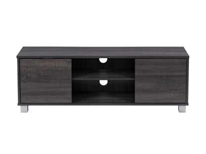 Dark grey modern TV stand for TVs up to 55 inches, featuring sleek design and ample storage space.