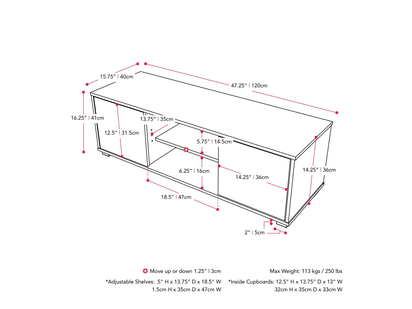 Brown and white modern TV stand, fits TVs up to 55 inches, sleek design with storage shelves and minimalist aesthetic.