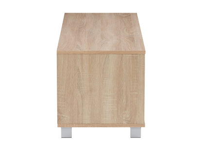 Brown and white modern TV stand for 55-inch TVs, featuring sleek design and ample storage shelves.