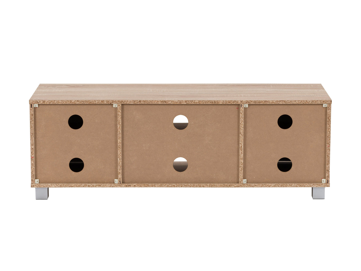 Brown and white modern TV stand for 55-inch TVs, sleek design with storage shelves and minimalist aesthetic.