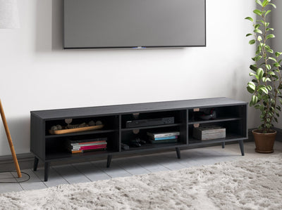 dark grey TV Bench with Open Shelves, TVs up to 85" Cole Collection lifestyle scene by CorLiving#color_cole-dark-grey