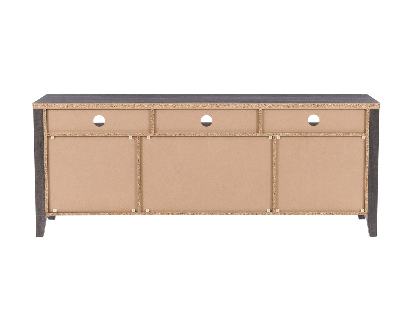 Modern wooden TV stand with black metal legs, featuring two open shelves and two sliding cabinet doors in a natural oak finish. Ideal for contemporary living rooms and media storage solutions.