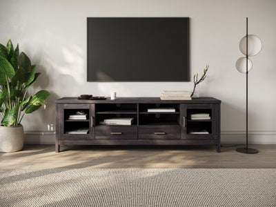 dark grey TV Cabinet with Doors for TVs up to 85" Hollywood Collection lifestyle scene by CorLiving#color_dark-grey