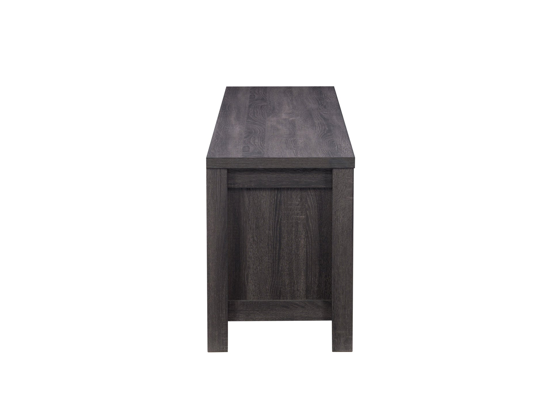 Modern TV stand for TVs up to 85 inches, featuring a sleek black finish, two spacious cabinets with wooden doors, and a minimalist design. Ideal for contemporary living rooms and media centers.