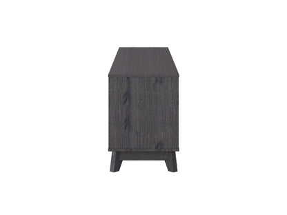 Grey modern TV stand for TVs up to 85", featuring sleek design, ample storage, and sturdy construction.