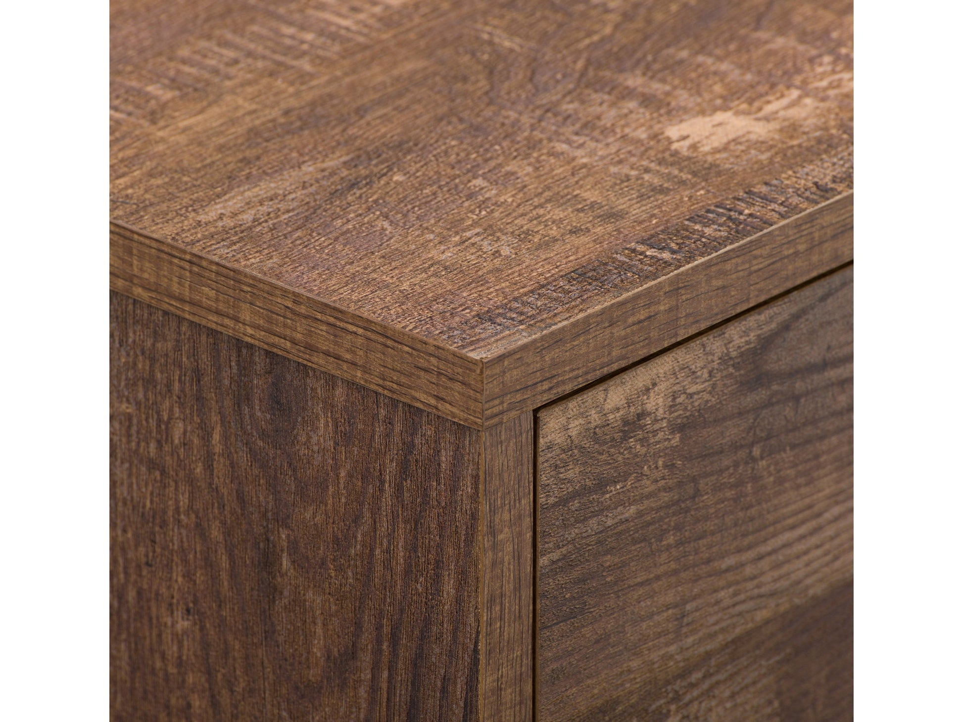 Modern brown TV stand for 85" TVs, featuring sleek design, open shelving, and cable management system.
