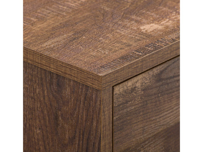 Modern brown TV stand for 85" TVs, featuring sleek design, open shelving, and cable management system.