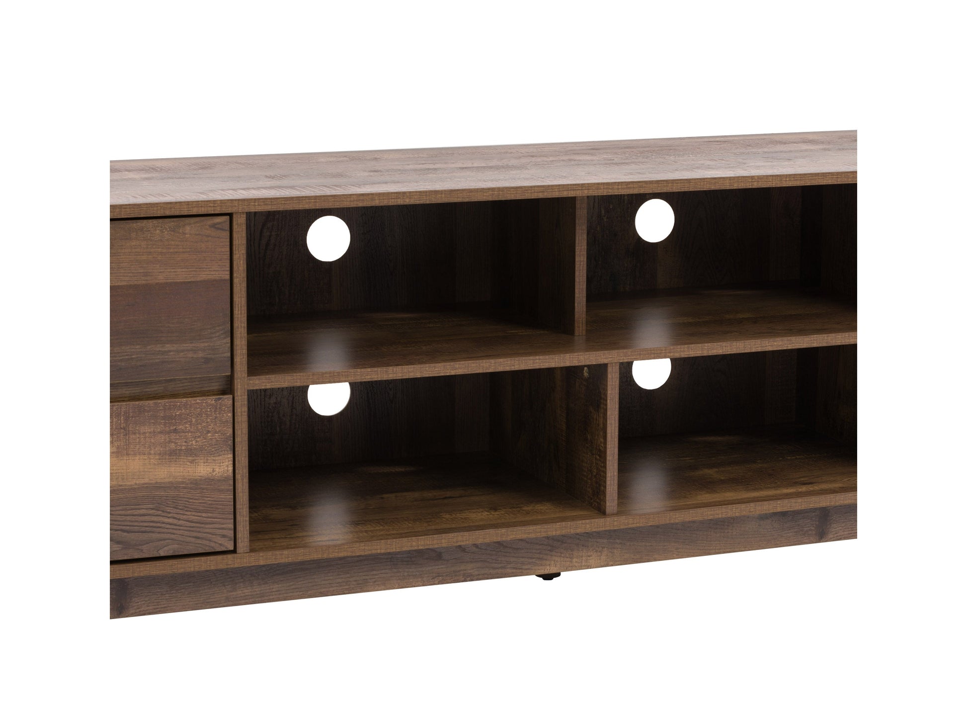Modern brown TV stand for TVs up to 85 inches with sleek design, ample storage, and sturdy construction.