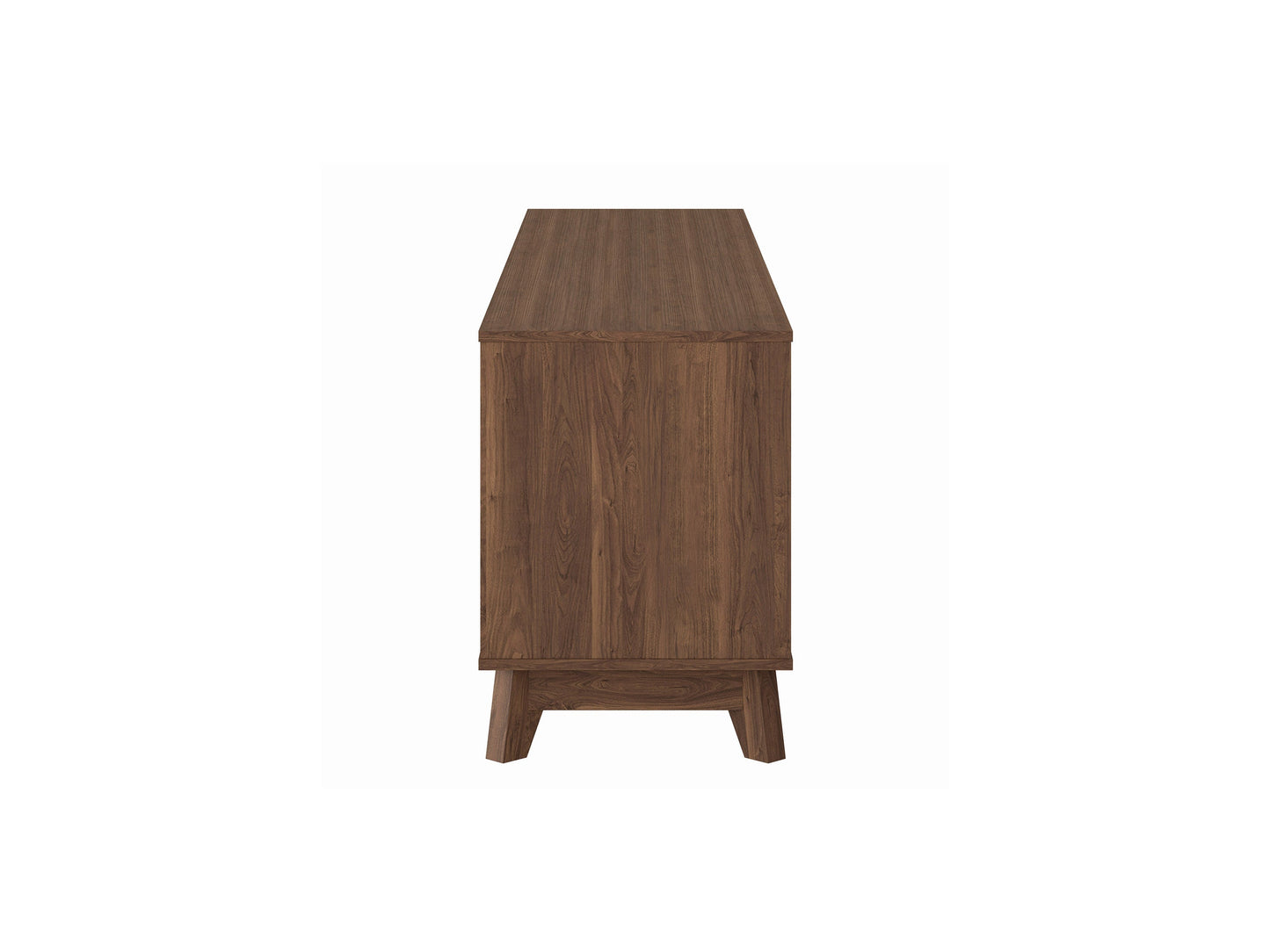 Modern brown TV stand for TVs up to 85 inches, featuring sleek lines, ample storage, and a minimalist design.