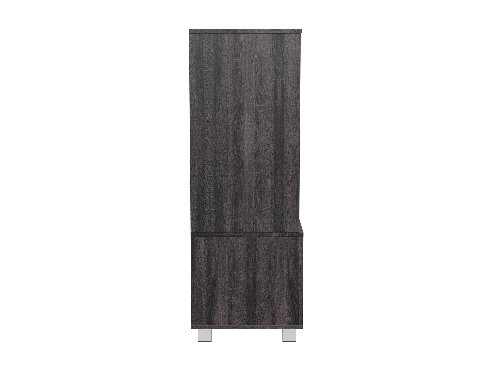 Contemporary media shelf with white finish, sleek wooden frame, and spacious storage compartments.