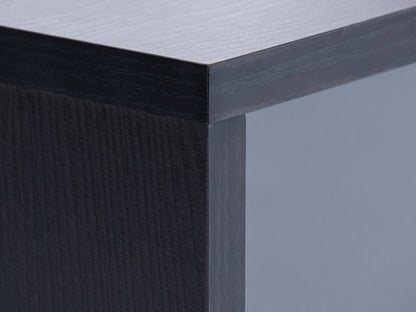 Modular TV stand for 55" TVs, dark wood finish, adjustable shelves, and sleek metal legs.