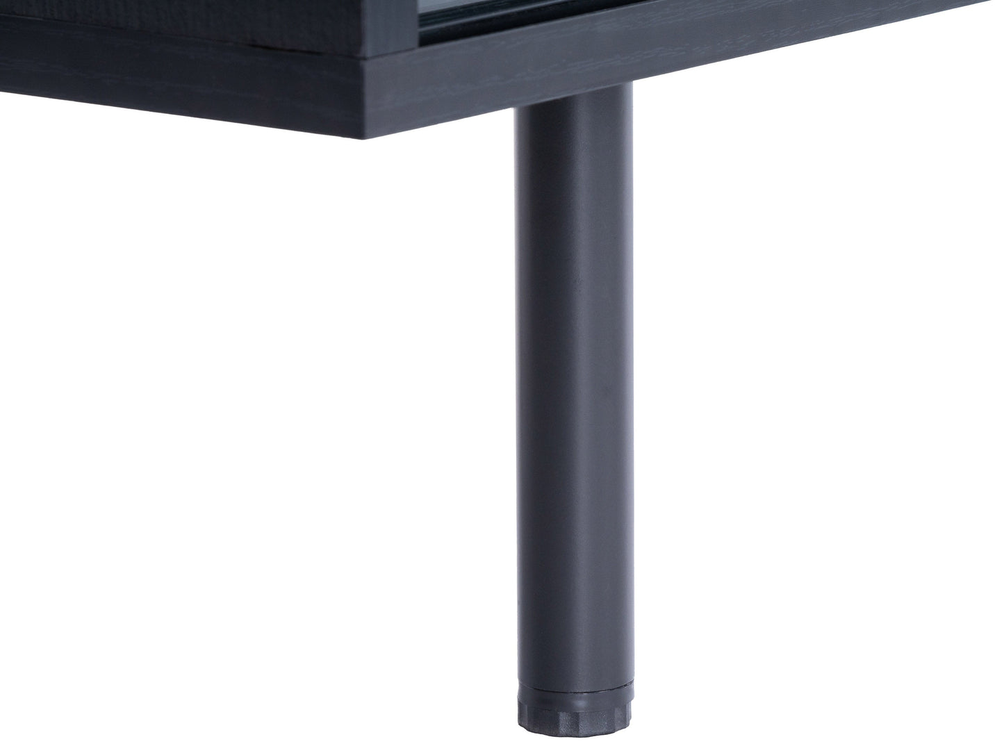 Modular TV stand for TVs up to 55 inches, dark wood finish with open shelving and sleek metal frame.