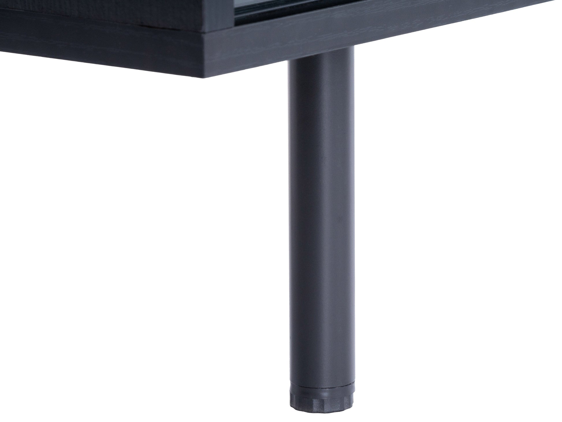 Modular TV stand for TVs up to 55 inches, dark wood finish with open shelving and sleek metal frame.