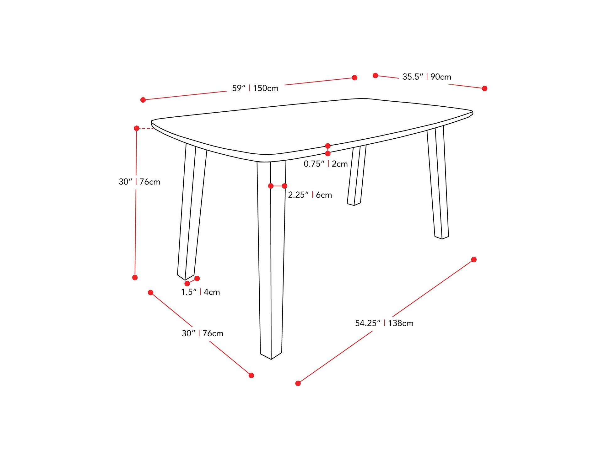 Mid-century modern dining table with a sleek walnut wood finish, tapered legs, and a smooth rectangular surface. Ideal for contemporary dining rooms, this stylish table seats up to six people comfortably.