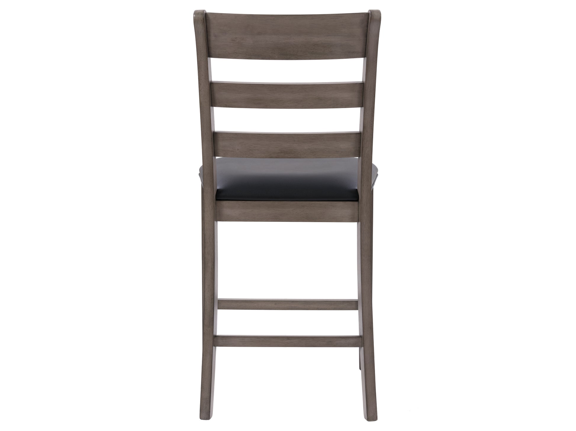 Gray counter height dining chairs with tufted backrests, cushioned seats, and dark wooden legs. Upholstered in a soft fabric, perfect for modern dining rooms or kitchen islands. Set of 2.