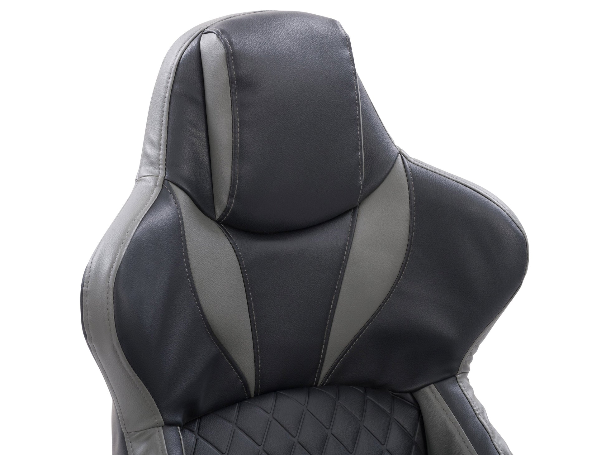 Ergonomic black and grey gaming reclining chair with lumbar support, padded armrests, and sleek design.