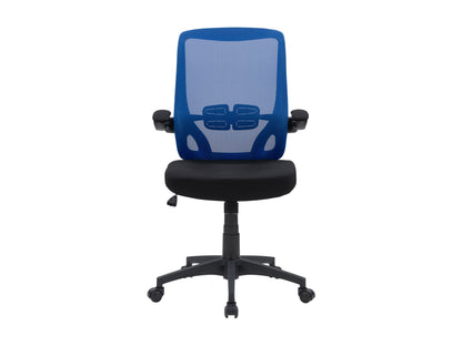 blue office chair with mesh back and adjustable armrests
