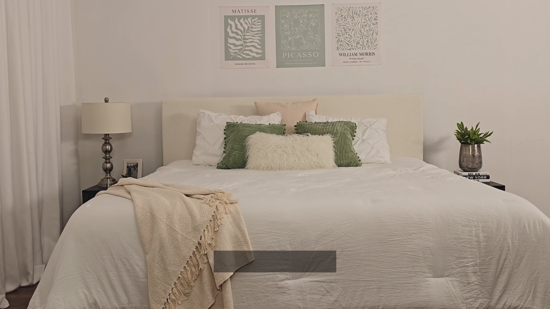 Load video: Celeste Modern Minimalist Boucle Full Bed, Pink Product Video