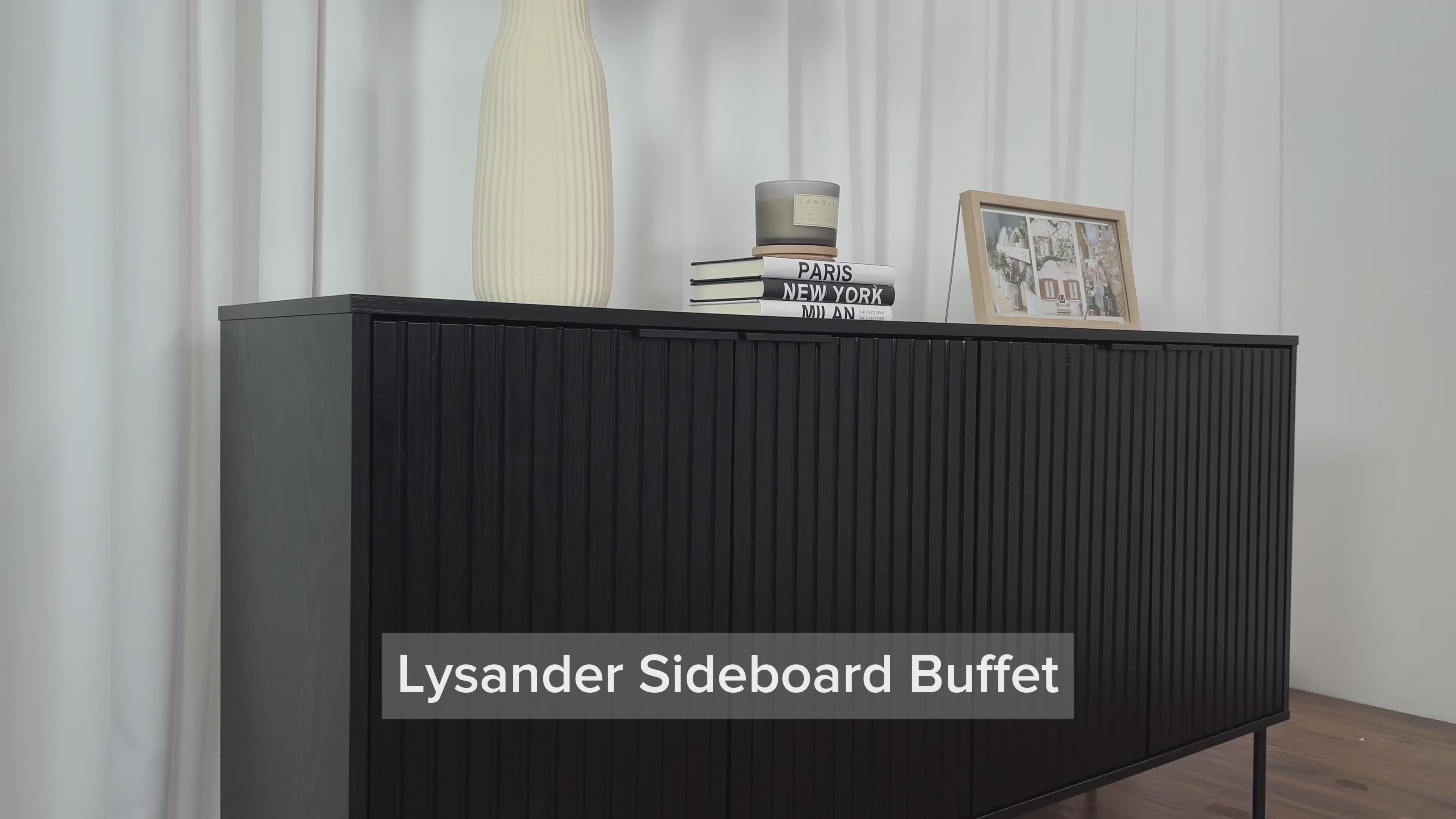 Load video: Lysander Black Sideboard Buffet Product Video