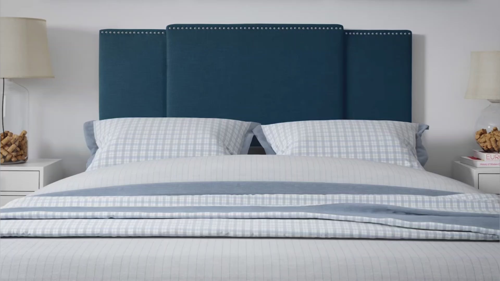 Load video: Mia Cream Adjustable Headboard Product Video