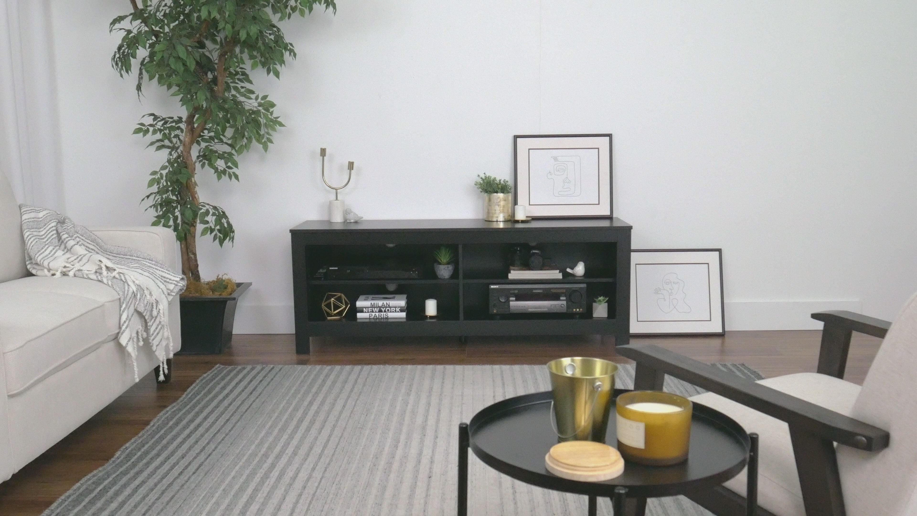 Load video: Norio Black Media Console, TVs up to 75&quot; Product Video