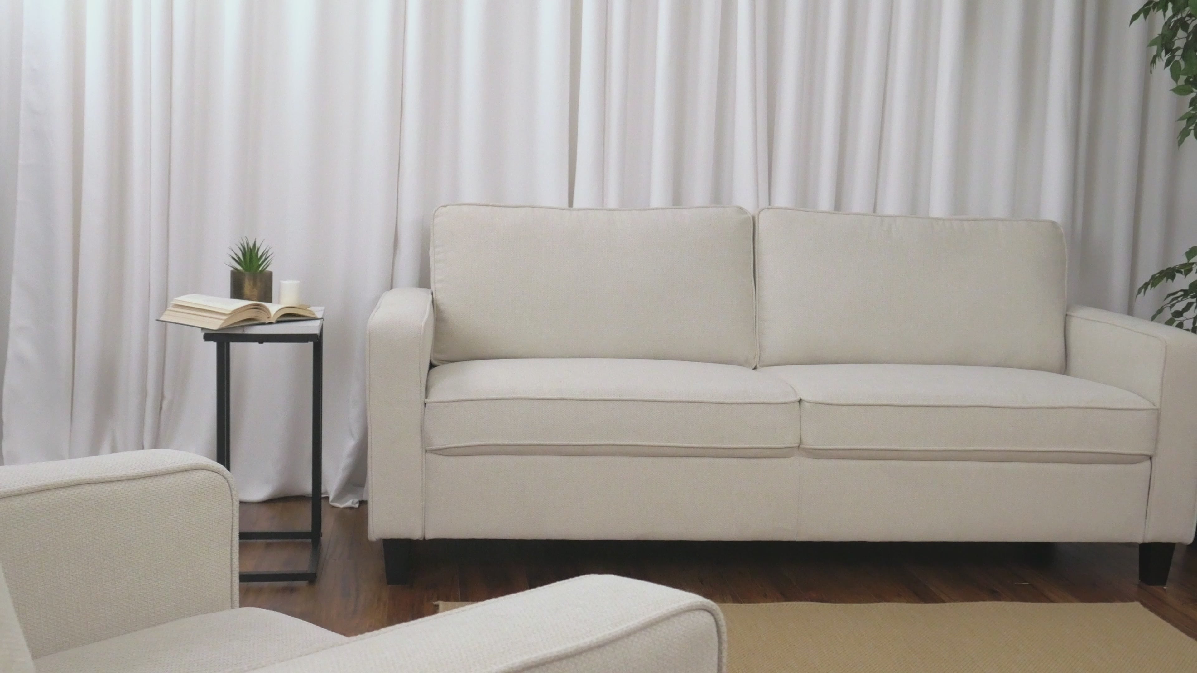 Load video: Georgia Cream Mid-Century Modern 3 Seater Sofa Product Video