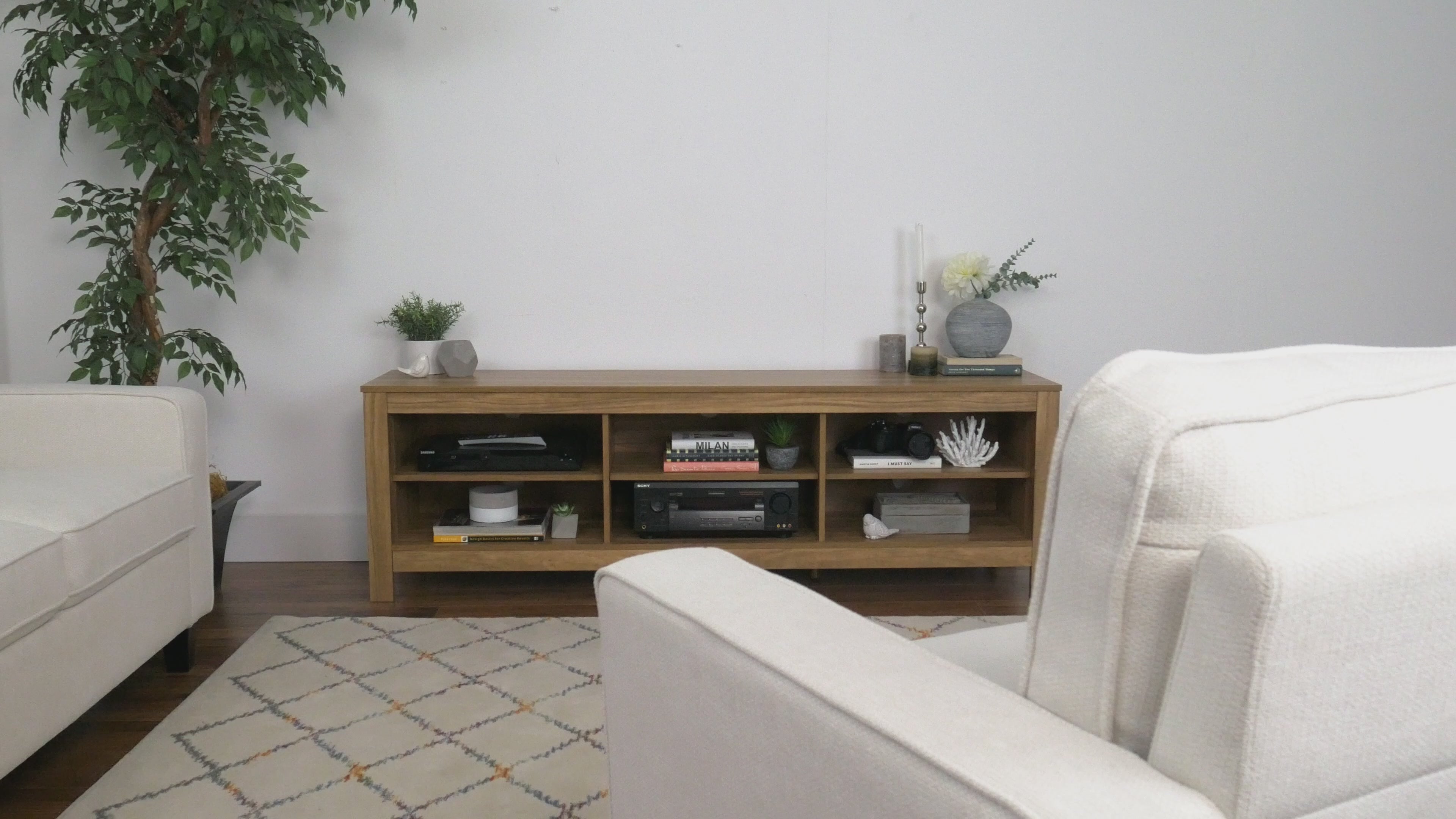 Load video: Norio Brown Media Console, TVs up to 85&quot; Product Video